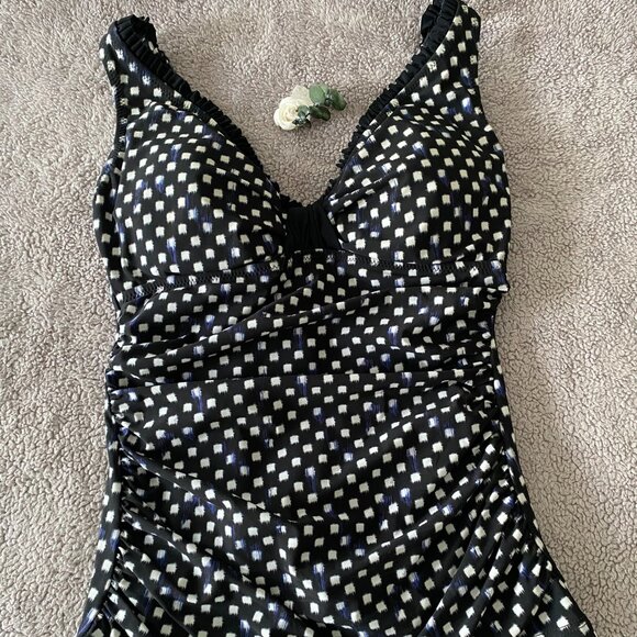PROFILE BY GOTTEX Tankini Top Black White Blue Sz 32D - Picture 1 of 7